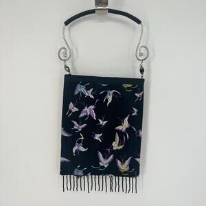 Black Silk Brocade Bag w butterflies and beaded fringe